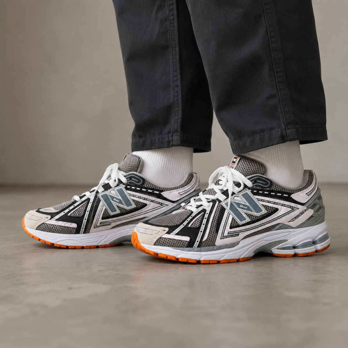 NB 1906A Grey White Orange – Sneakers Premium Gri cu Accente Portocalii